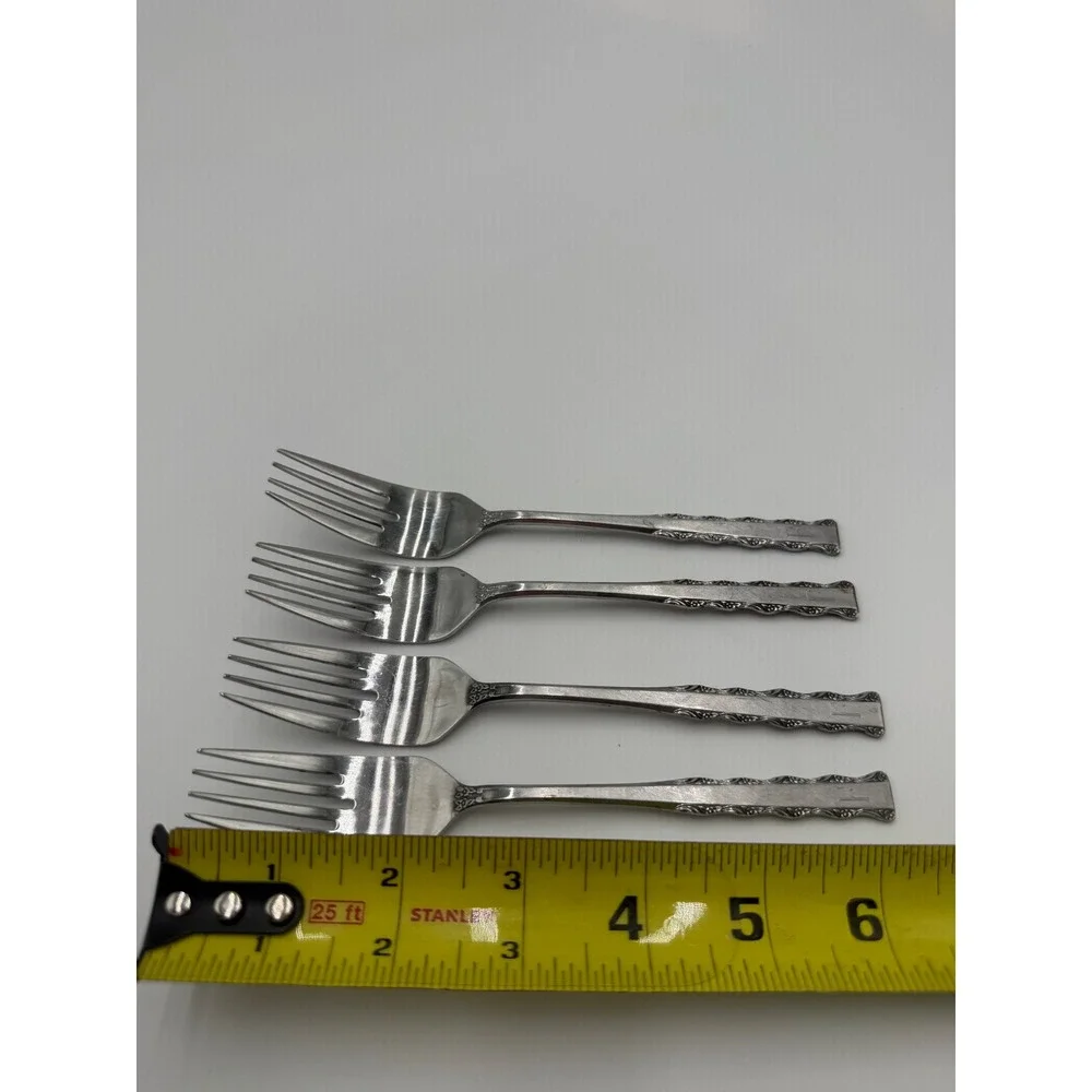 Ekco Eterna Japan Stainless Steel Dinner Forks Set of 4 Monogram F Floral Scroll
